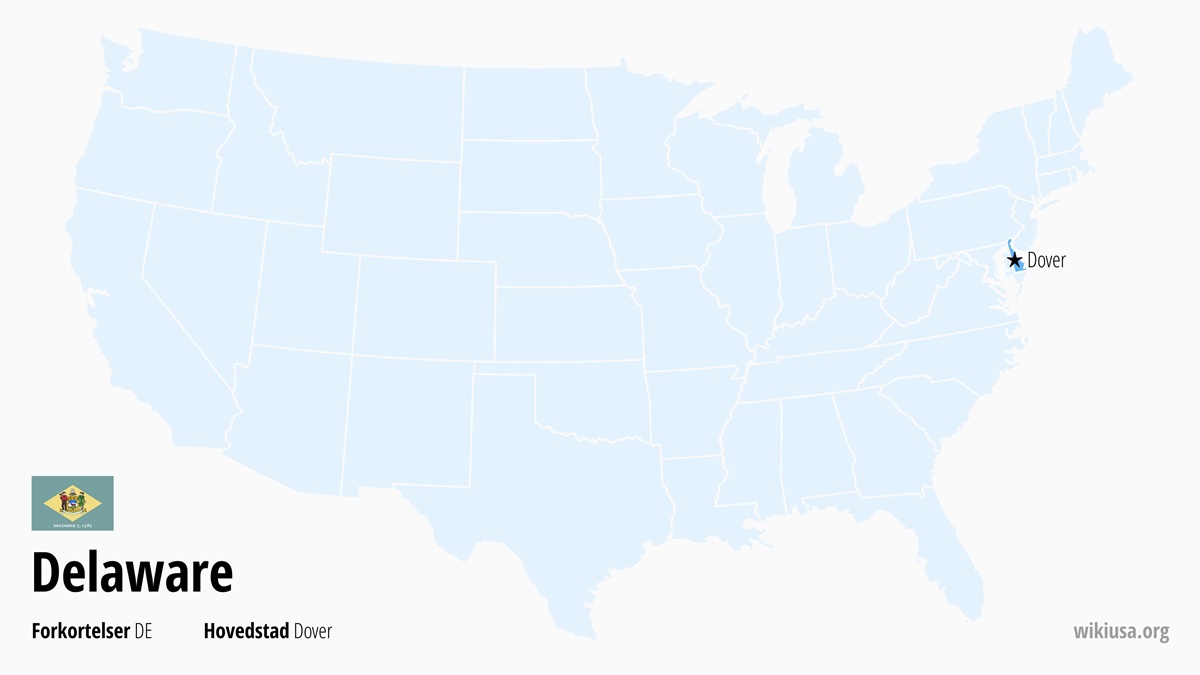 Kort over staten Delaware | Hvor ligger Delaware? | Delaware (delstat i USA) – Sjove Fakta, Seværdigheder, Byer