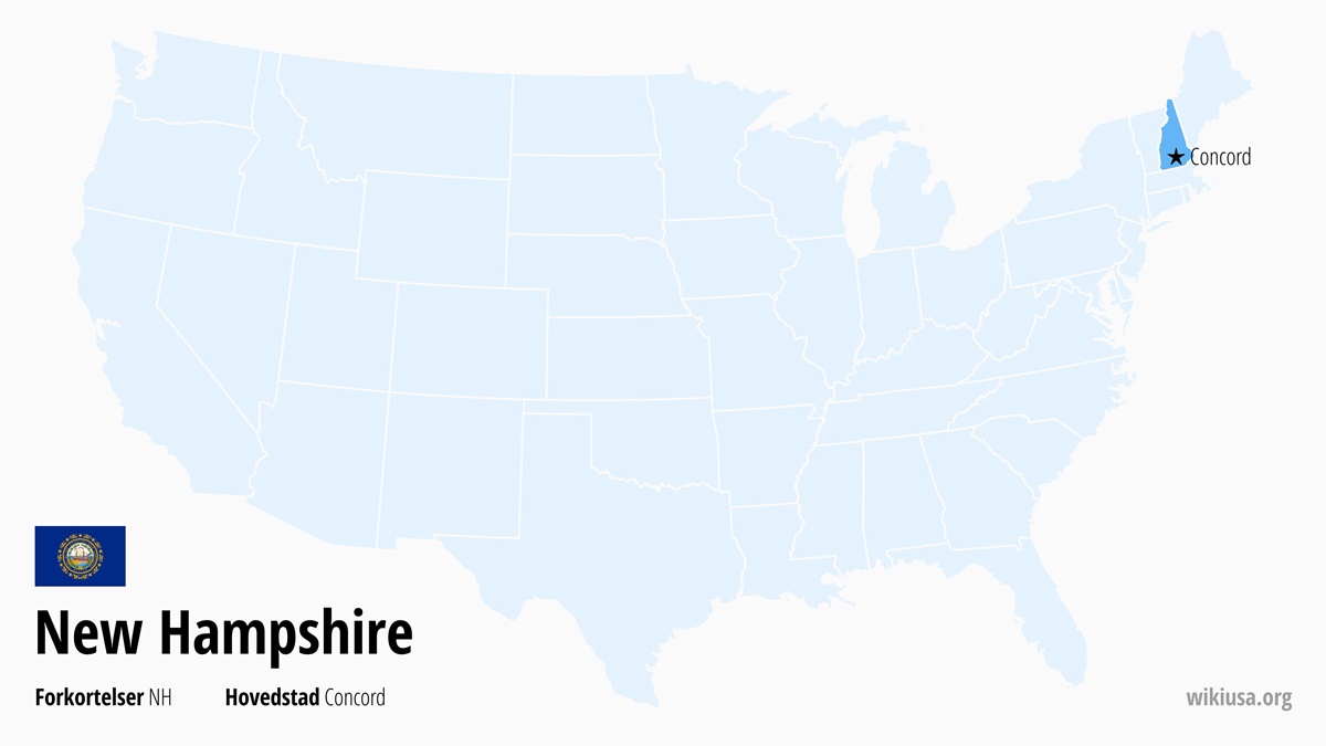 Kort over staten New Hampshire | Hvor ligger New Hampshire? | New Hampshire (delstat i USA) – Fakta, Seværdigheder, Byer