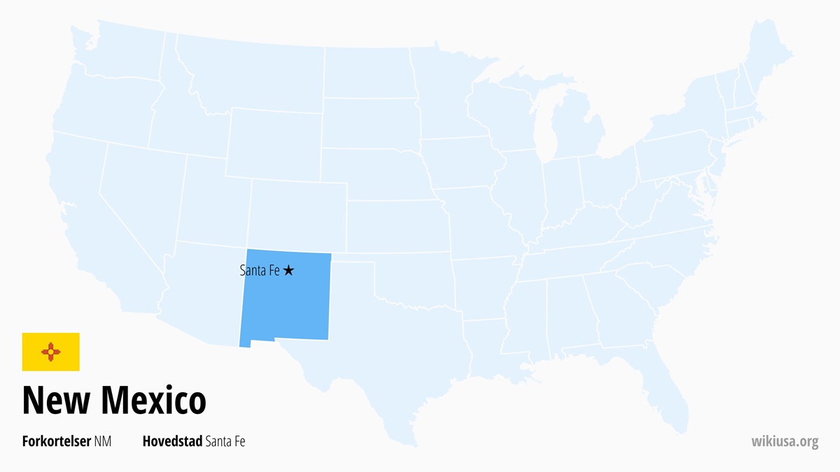 Kort over staten New Mexico | Hvor ligger New Mexico? | New Mexico (delstat i USA) – Sjove Fakta, Seværdigheder, Byer